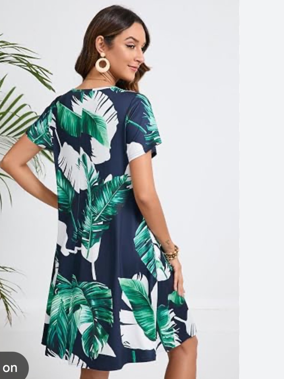 HALIFE Women’s M A-Line Dress Pockets Navy Tropical Floral Short Sleeve Knee